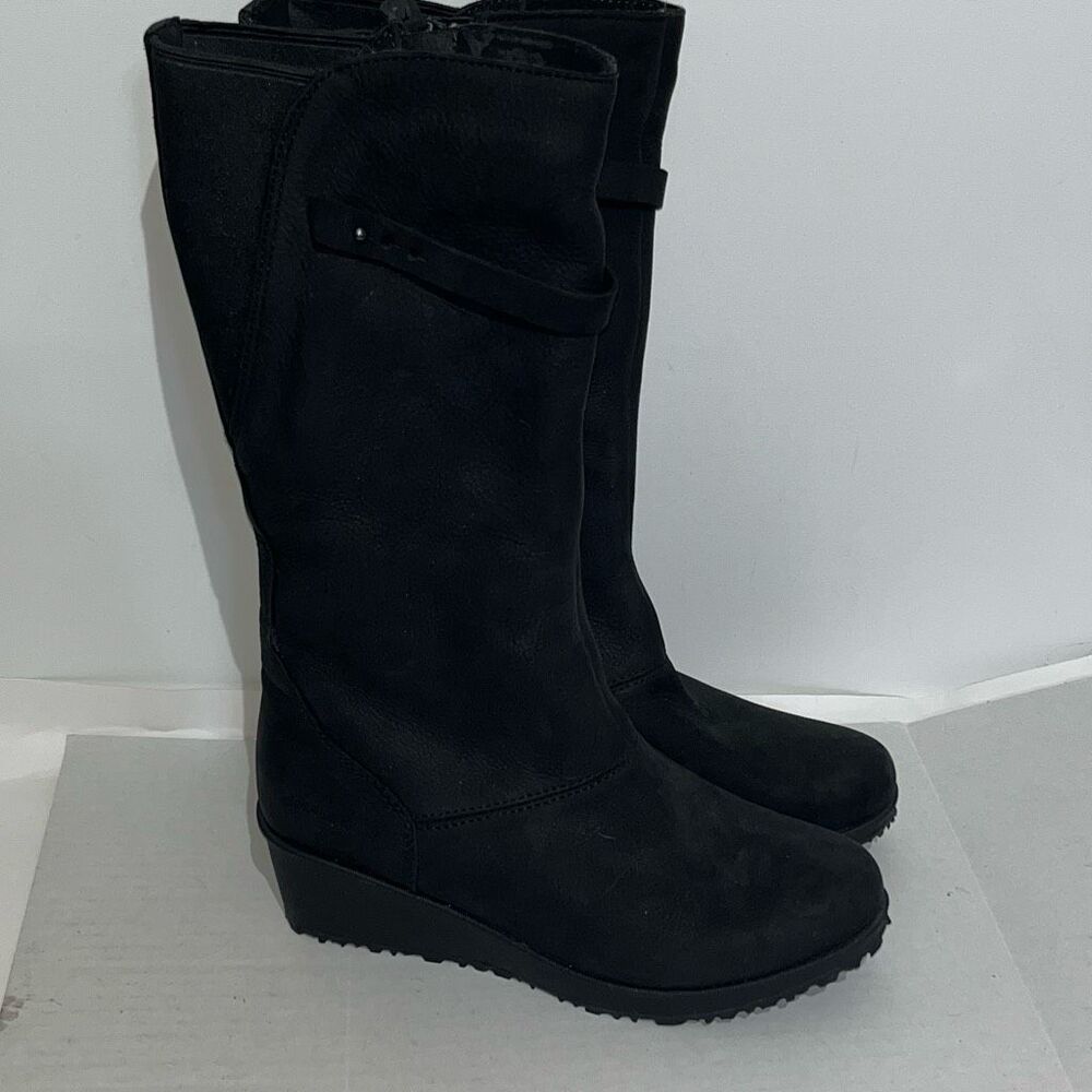Eddie Bauer Womens Black Freeheat Fleece Lined Leather Lodge Tall Boots Size 8.5